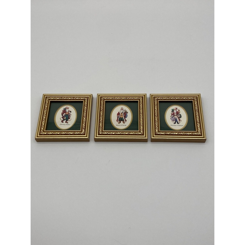 Vintage Heartfelt Inc Kathy Seek Traditional Santas Framed Wall Art Set 3 Gold